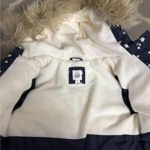 GAP Kids Navy Star Puffer Coat with Faux Fur Hood